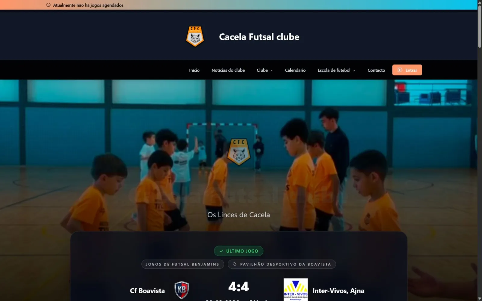 Cacela Futsal Clube Vereinswebsite in der Desktop-Ansicht