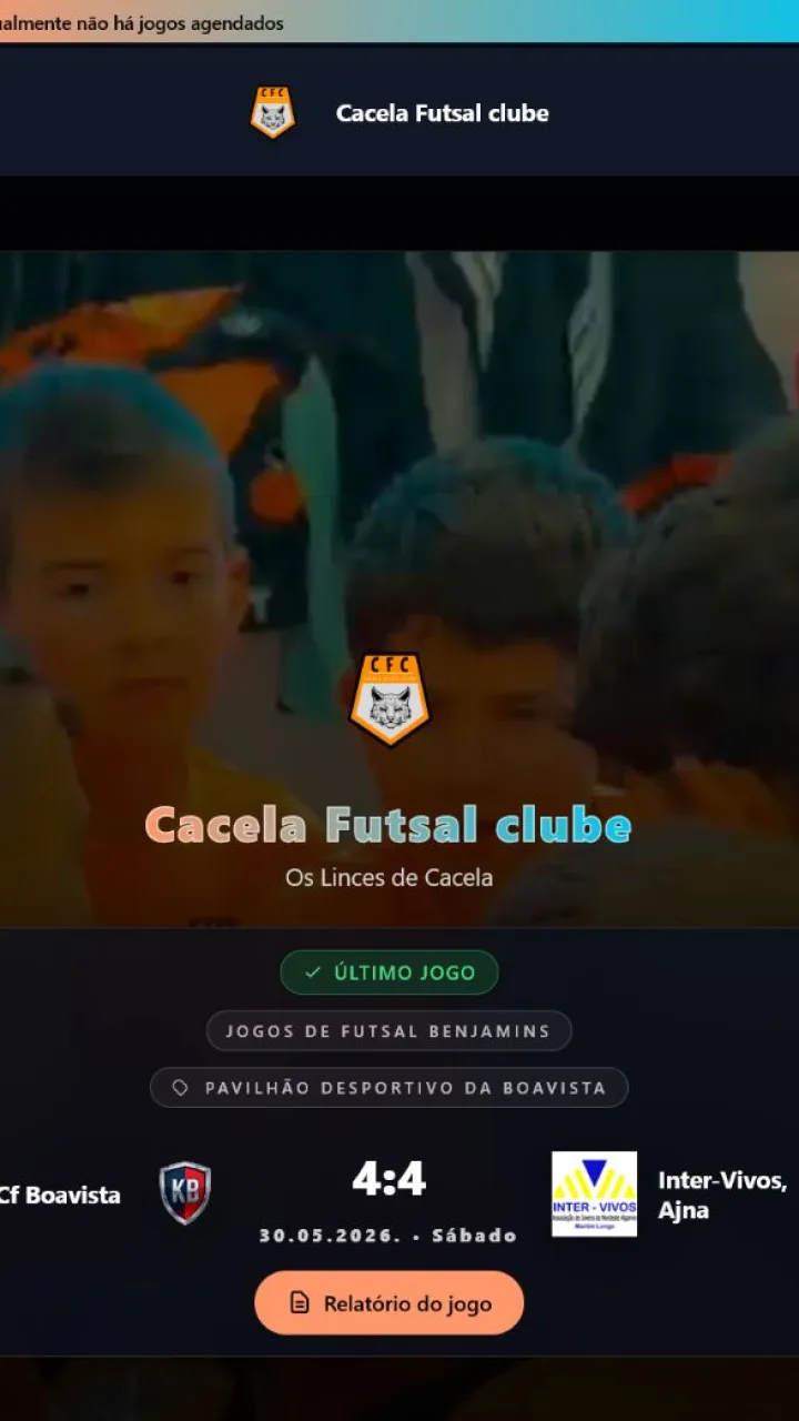 Cacela Futsal Clube Vereinswebsite in der mobilen Ansicht
