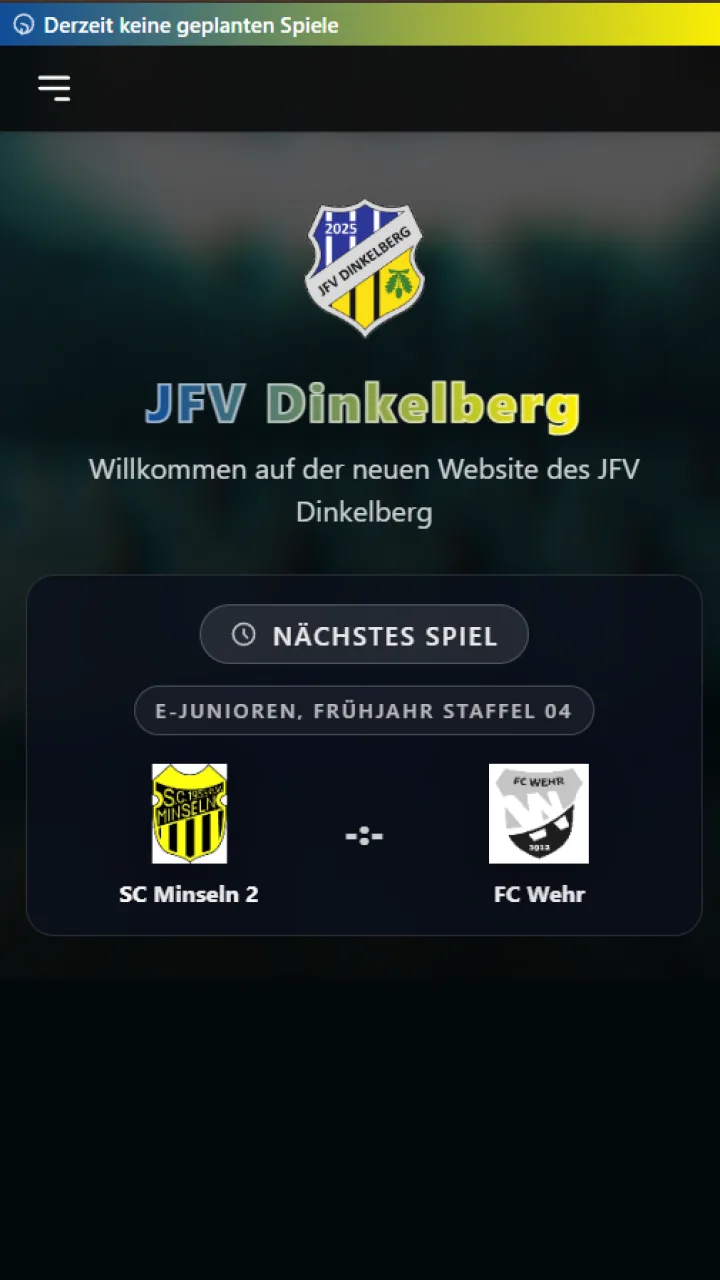 JFV Dinkelberg Vereinswebsite in der mobilen Ansicht