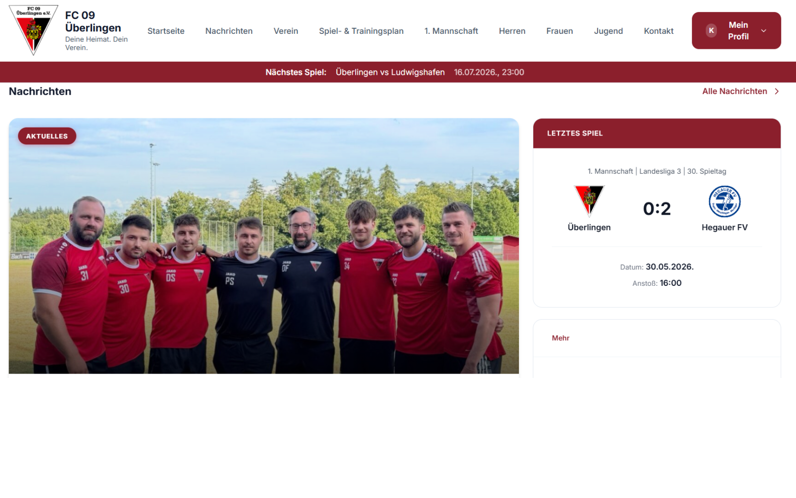 Sportlich & markant Vereinswebsite in der Desktop-Ansicht