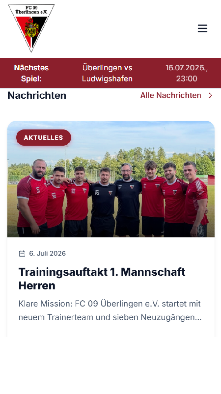 Sportlich & markant Vereinswebsite in der mobilen Ansicht